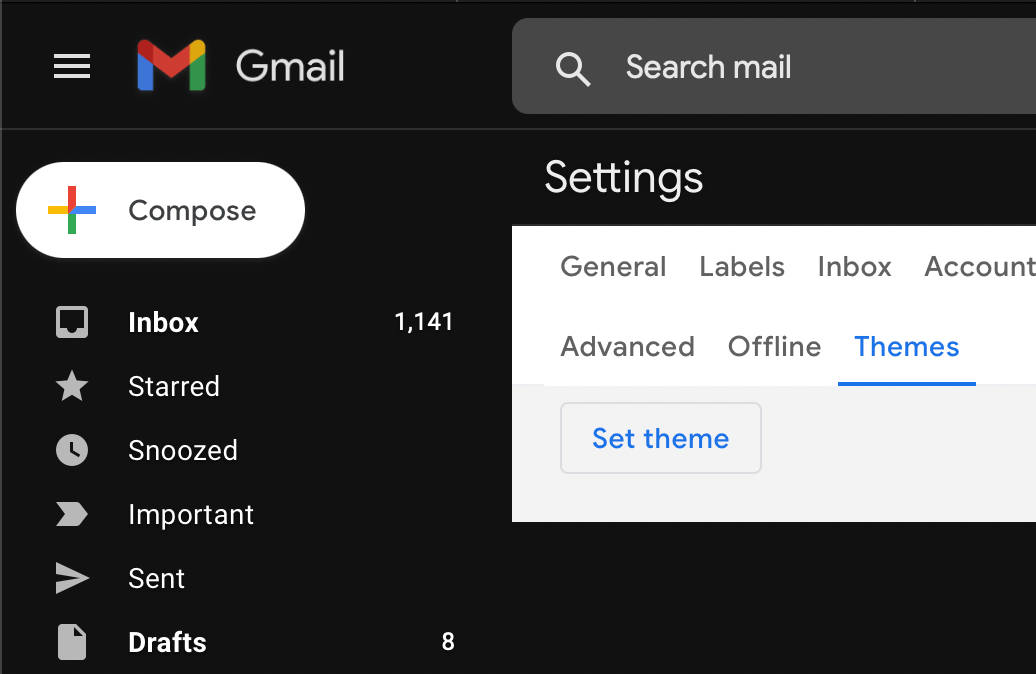 Enable Dark Mode in Gmail Desktop Browser